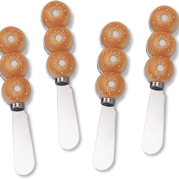 4-Piece Hand Painted Resin Handle with Stainless Steel Blade/ Bagel Design - Picture 2 of 3